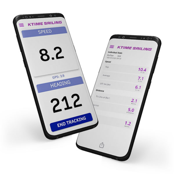 Phone showing speed, heading, and end-of-sail summary statistics